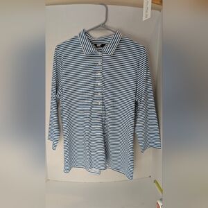 Lands End Blue and White Striped 3/4 Shirt